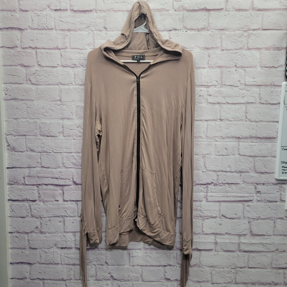 POL Fringe Zip Up Hoodie Jacket Women L Lightweight Western Boho Lounge Festival